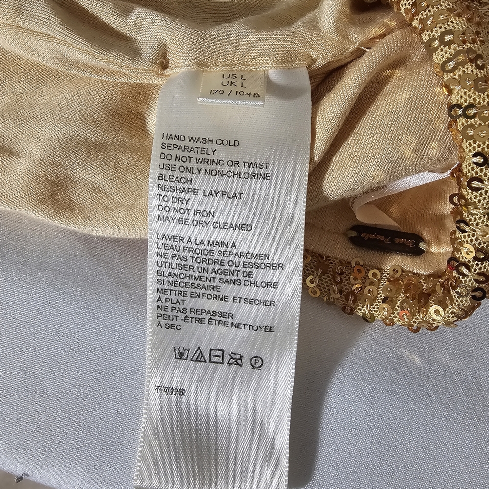 Free People  NWT Strapless Crop Ta Da Shimmering Gold Sequin Top W/ Boning Sz L - Picture 7 of 9